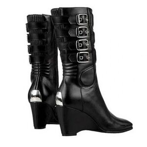 Womens size 8 ICON Moto Leather Biker Boots Suede/Buckle Bombshell Wedge Heels